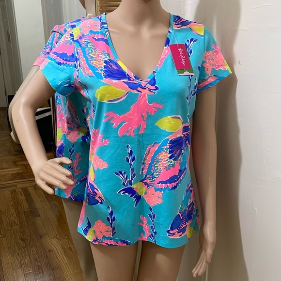 Lilly Pulitzer Michelle V-Neck top schorely blue and pink - Picture 14 of 15